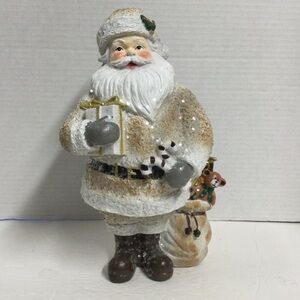Ashland Santa Claus Standing holding Toy Sack White Tan Glitter Holiday Figurine